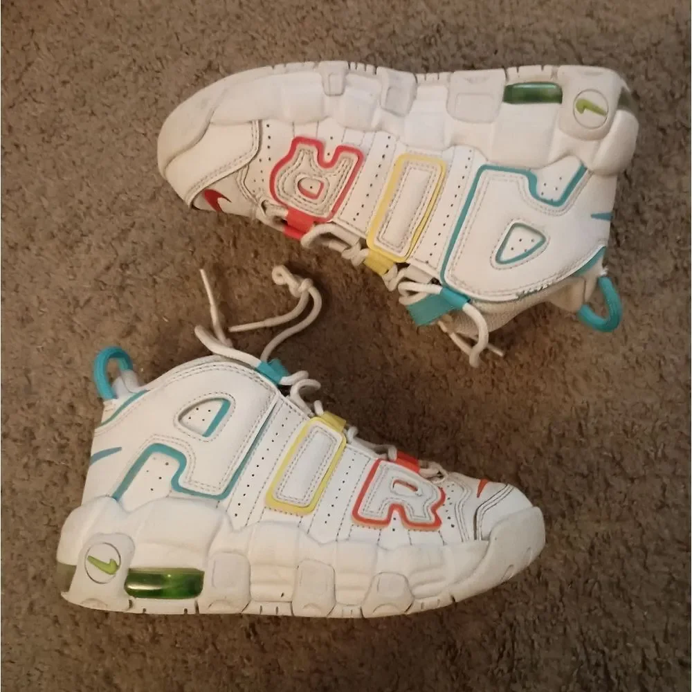 Nike Air More Uptempo BP White/Baltic Blue-Opti Yellow SZ 1Y FJ4625-100 PREOWNED
